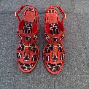 Tory Burch Florian Sandals Heels Tapestry